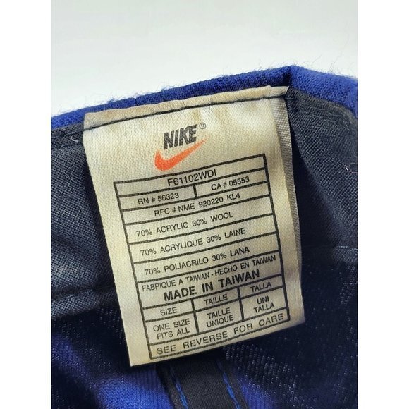 RARE Vtg 80's 90 Nike Swoosh Logo Blue Green Yellow Snapback Hat Cap Wool Blend - Picture 7 of 7